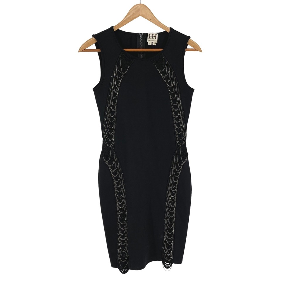 Haute Hippie Sleeveless Black Chain Detail Bodycon Mini Dress Size 0 Whimsigoth
